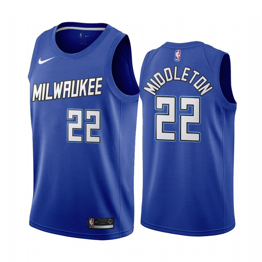 Men Milwaukee Bucks #22 khris middleton navy city edition new uniform 2020 nba jersey->detroit pistons->NBA Jersey